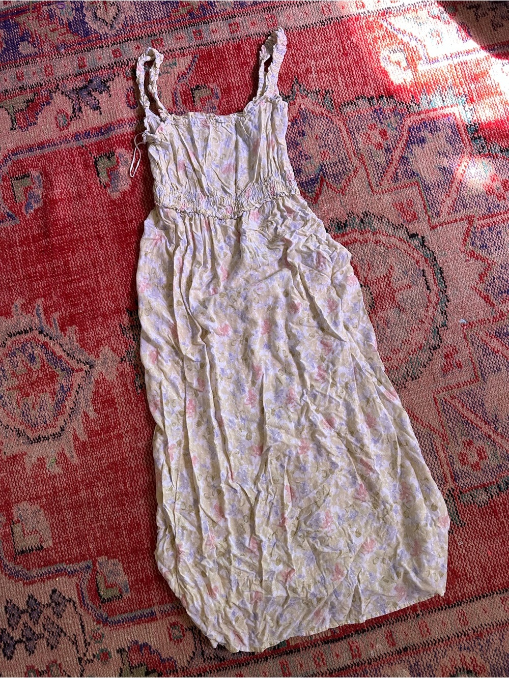 Vintage Cream Floral Maxi Dress with Pink and Pale Yellow Accents